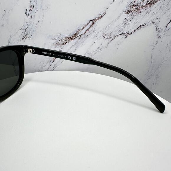 New PRADA Sunglasses Black Acetate Square Silver Metal Logo 53mm Gray Lens - Picture 8 of 16